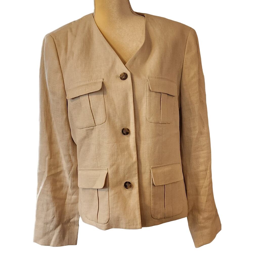 Liz Claiborne Collection Women's Cream Linen 4 Pocket Blazer Plus Size 14